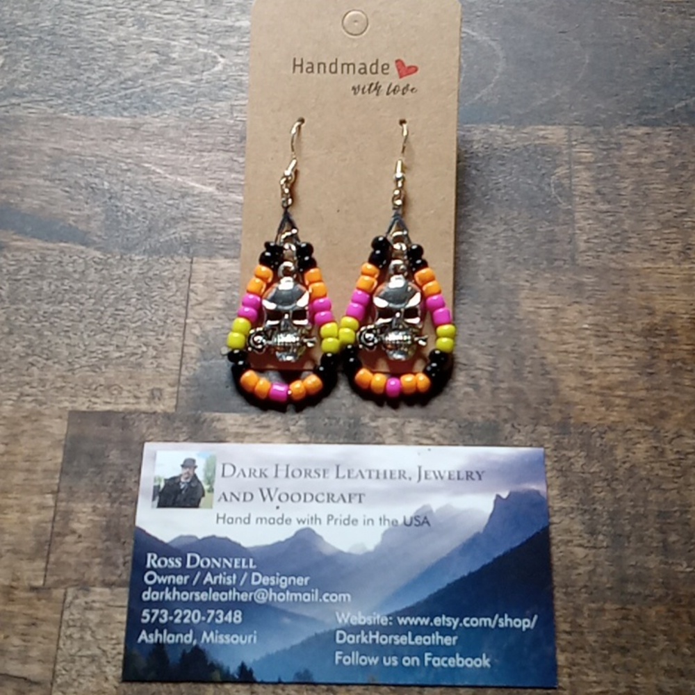 Day of the Dead Inspired Beaded Halloween Dangle Earrings.